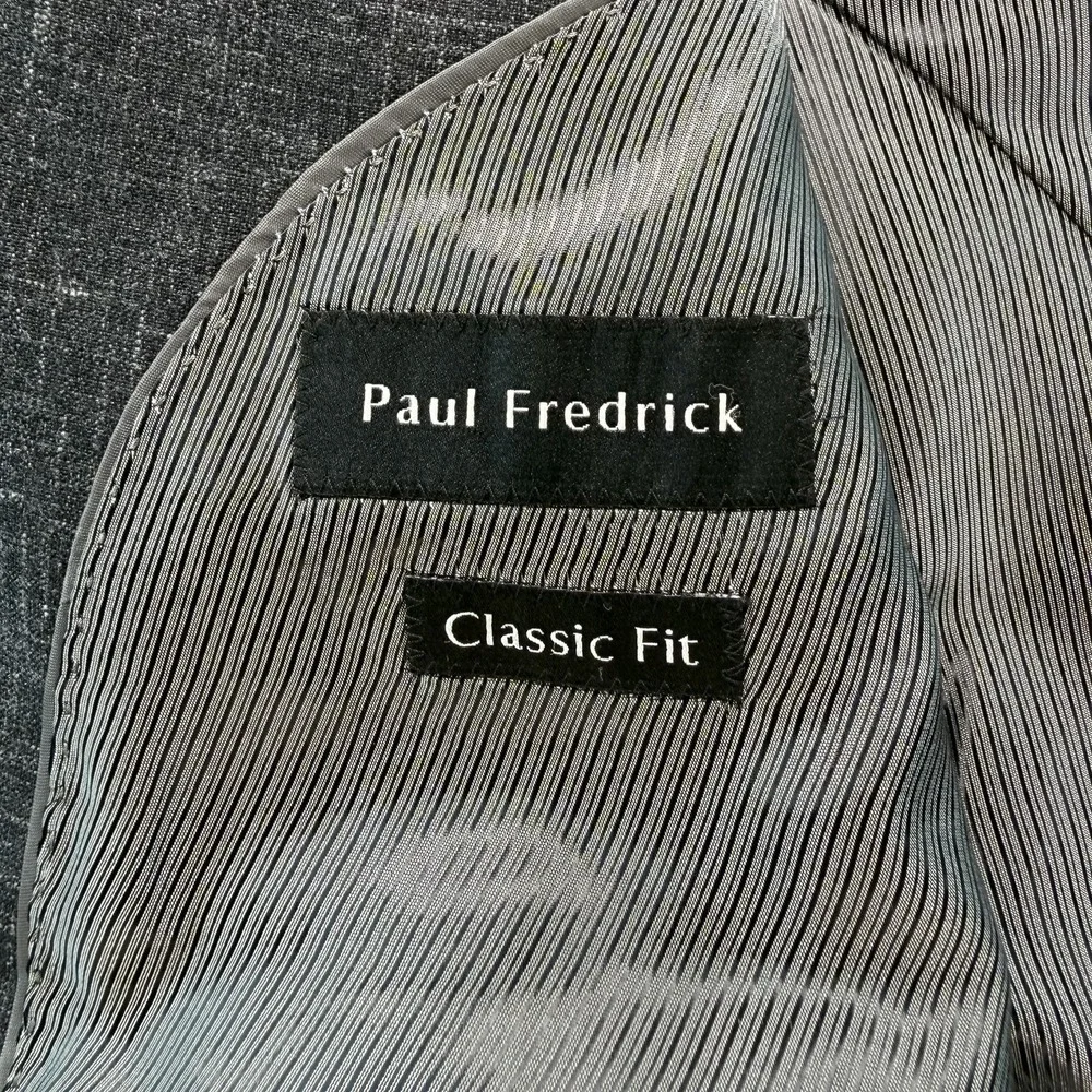 Paul Fredrick Men's Gray Blazer Sport Coat Single Breasted Wool Silk Linen 46L